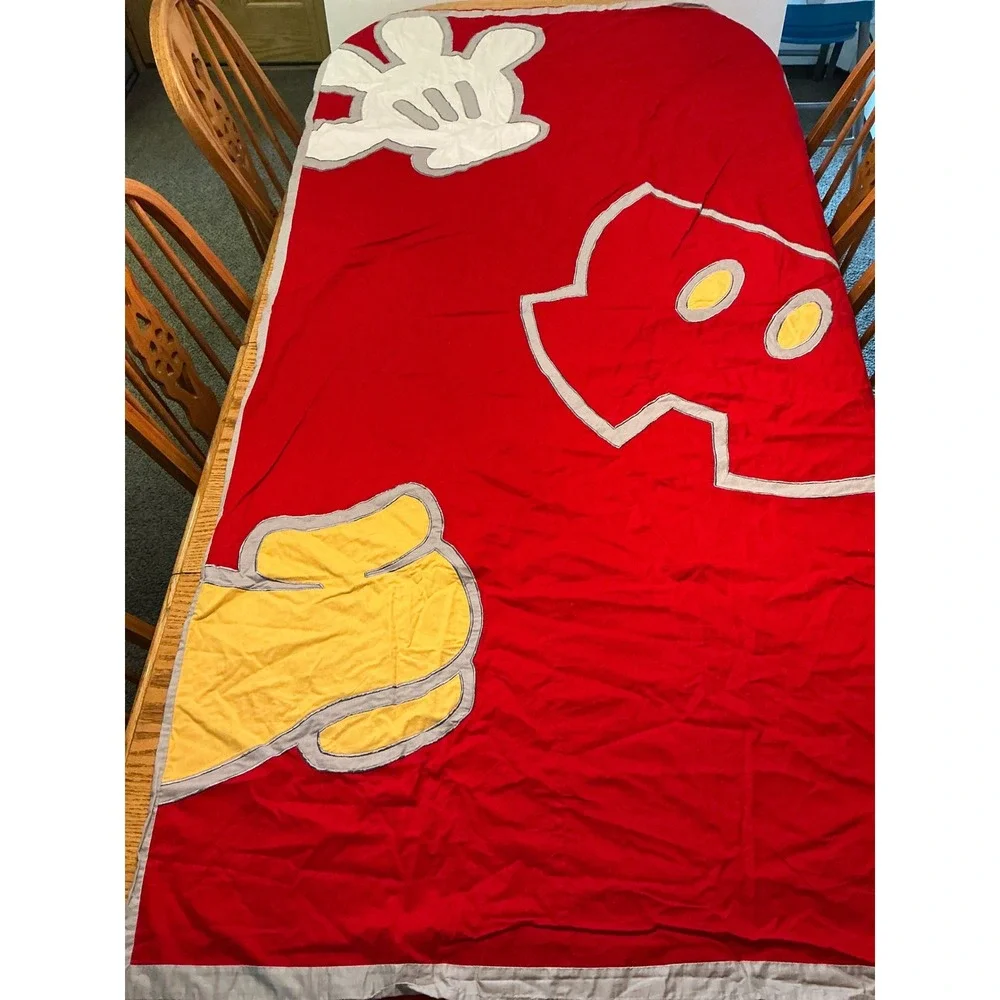 Vintage Disney Mickey Mouse Applique Bedspread Fabric Panel Red 84x42